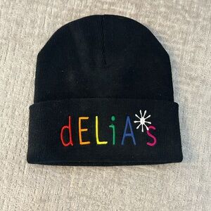 dELiA*s Black Beanie with Multicolor Embroidery
